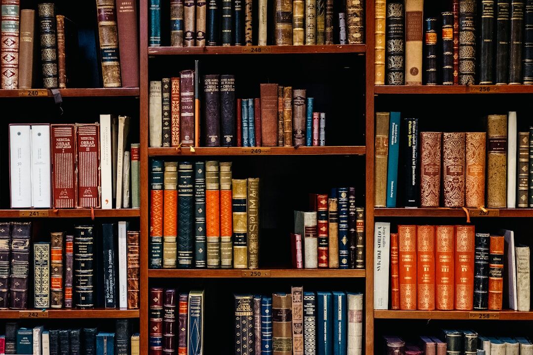 bookshelf with mystery books